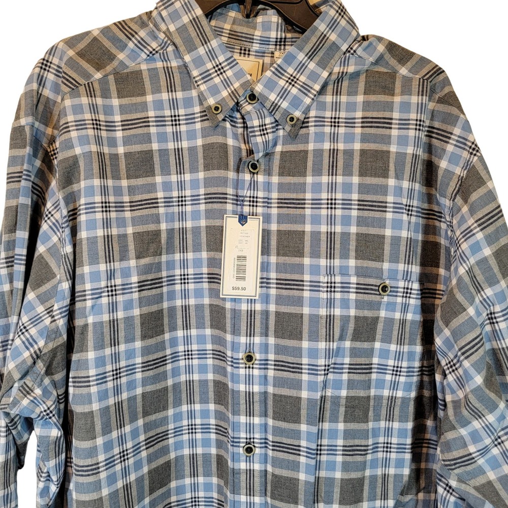 ROWM Shirt 2XB Blue Gray Plaid Long Sleeve Button Cotton New NWT